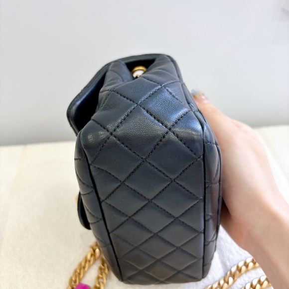 90% NEW CHANEL BLACK LAMB LEATHER SQUARE BAG - Picture 7 of 13